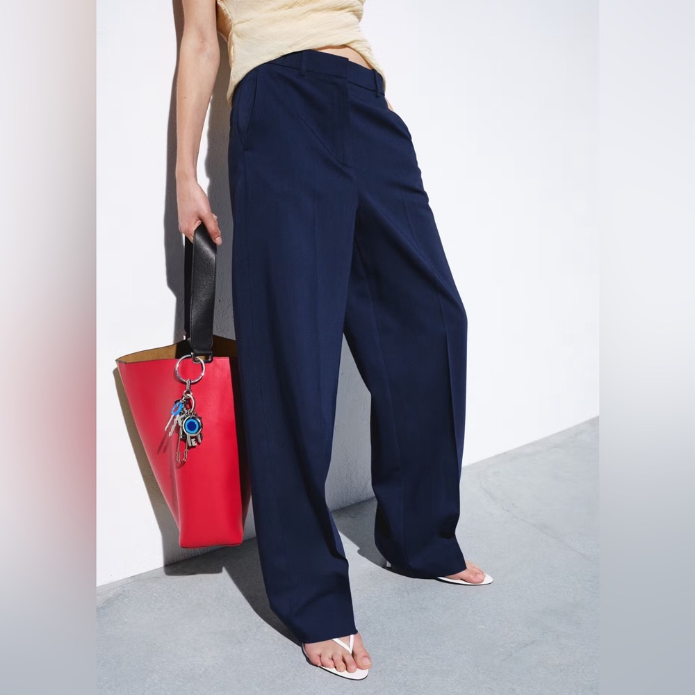 Mango Navy Blue Straight Leg Suit Trousers | Size 6
